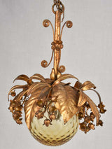 Pendant light - amber glass ball with lily of the valley décor