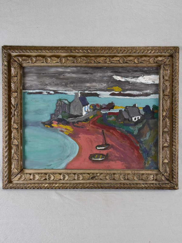 Aged oil-on-cardboard artistic Brittany seascape