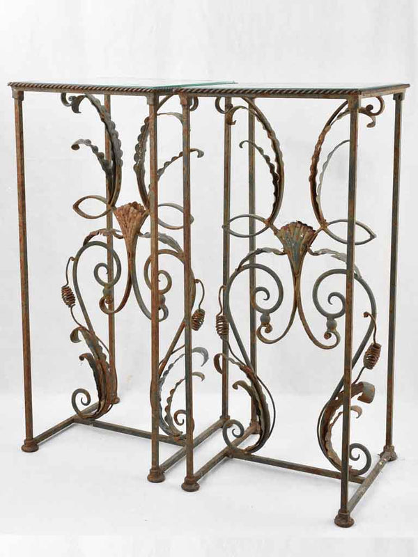 Pair of side tables - wrought iron & glass 32¼"
