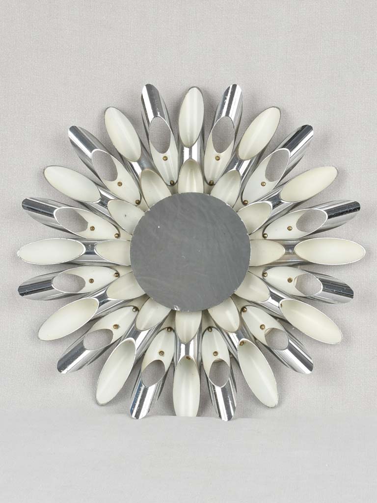 1970s sunburst mirror / wall sconce - silver 20"