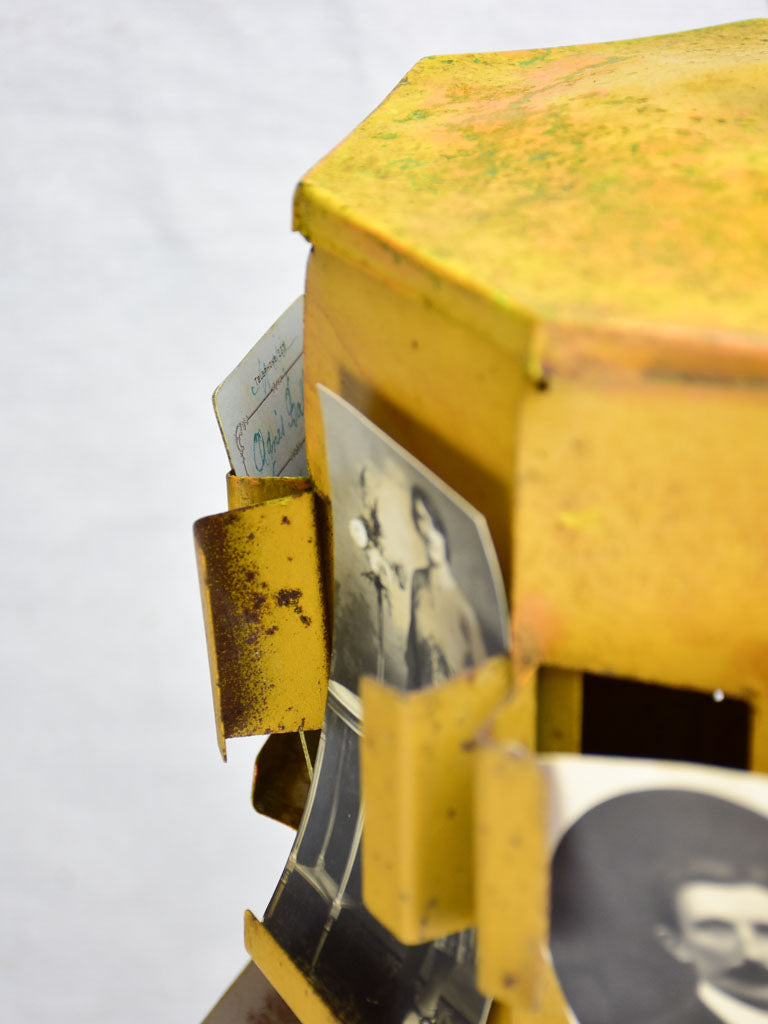 Mid century seed display with yellow patina 29½"