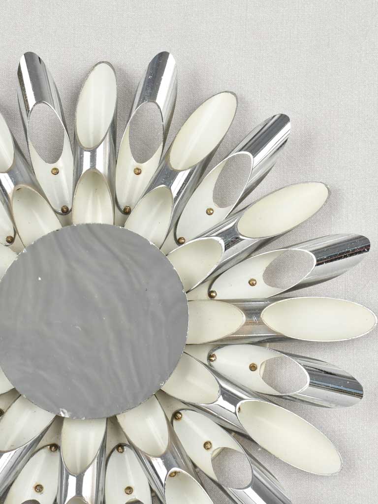 1970s sunburst mirror / wall sconce - silver 20"