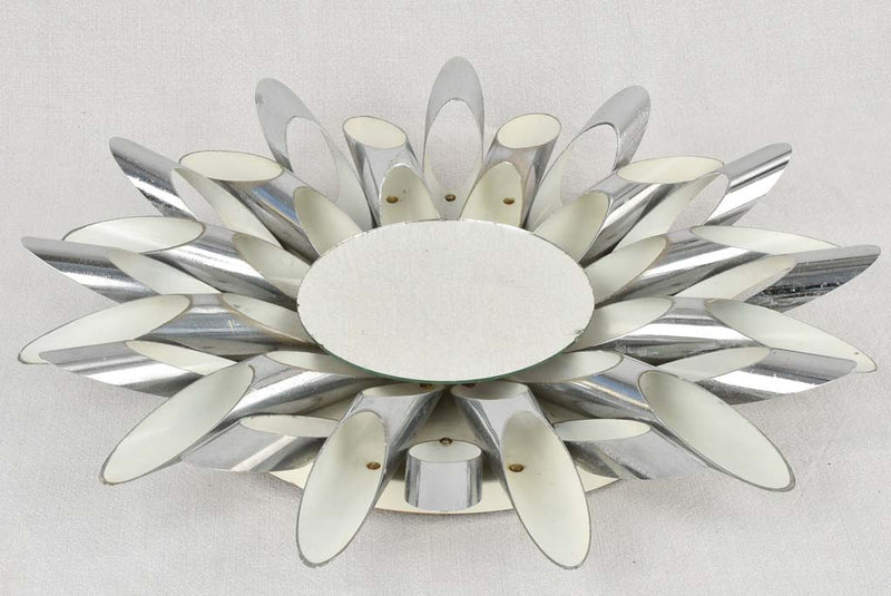 1970s sunburst mirror / wall sconce - silver 20"