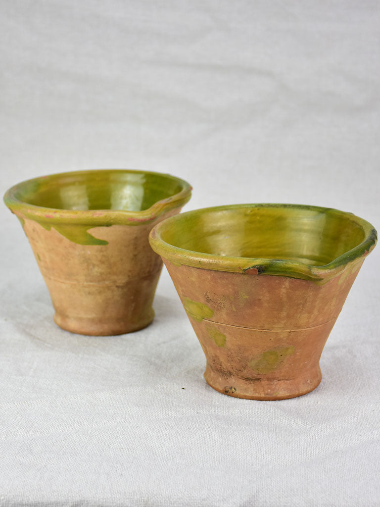 Pair of clay kitchen mortars / mixing pots with beaks