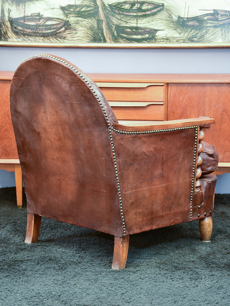 Antique French leather club chair