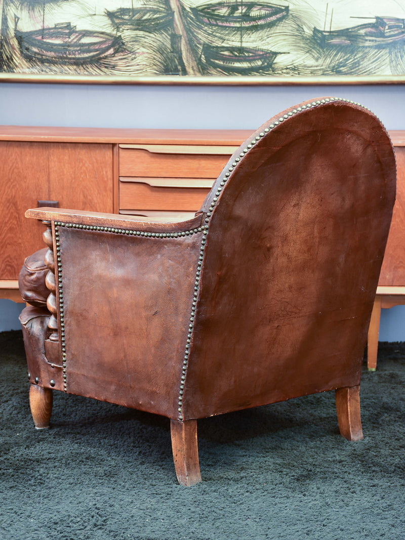 Antique French leather club chair