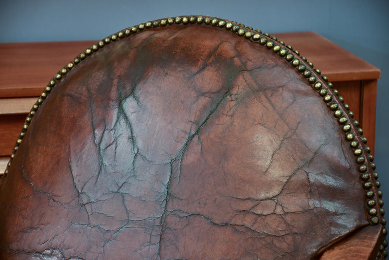 Antique French leather club chair