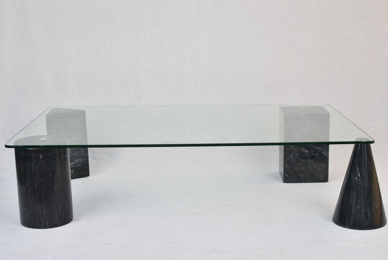 Fabulous mid century Italian coffee table with geometric marble supports 31½" x 50¾"