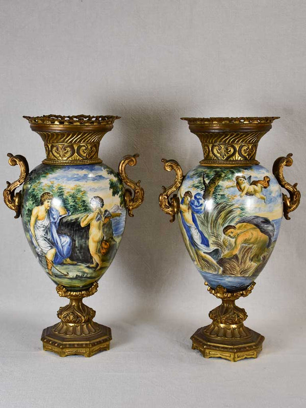 Antique Italian Hand-Painted Oil Lamps