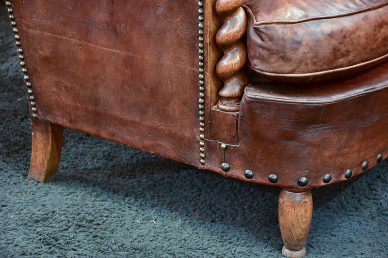 Antique French leather club chair