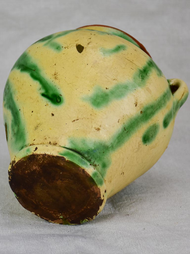 Antique confit pot - yellow and green 8"