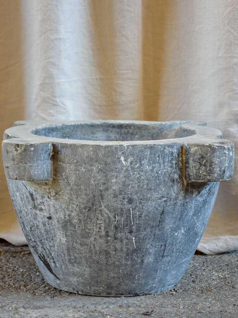 Very large antique French grey marble mortar