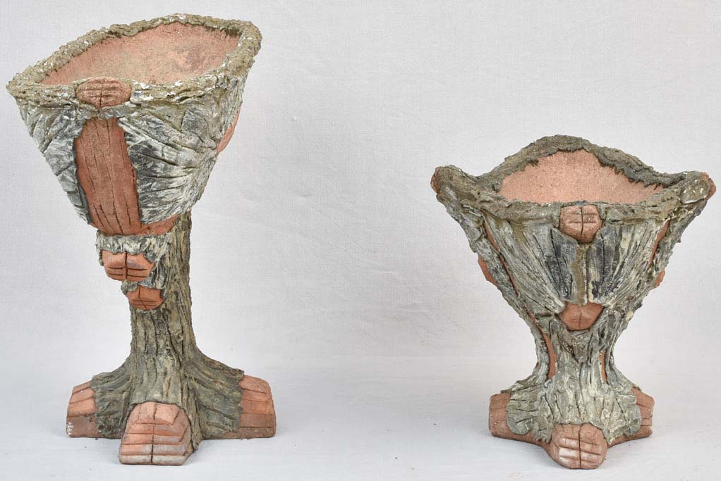 Two faux bois vintage garden planters