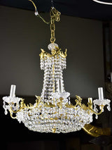 Vintage English chandelier with crystal decorations - nine lights 24½"