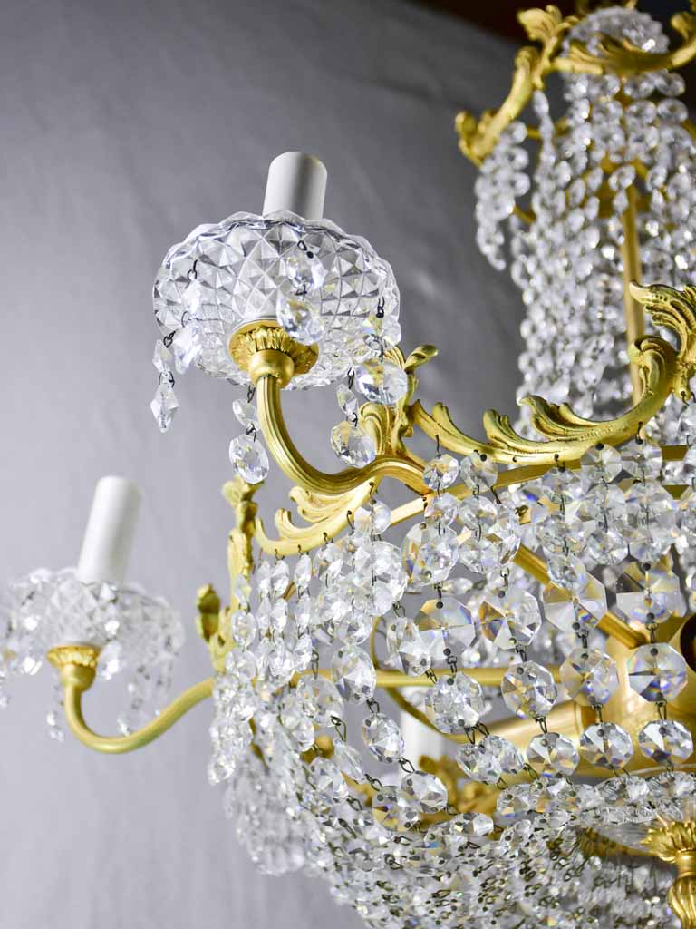 Vintage English chandelier with crystal decorations - nine lights 24½"