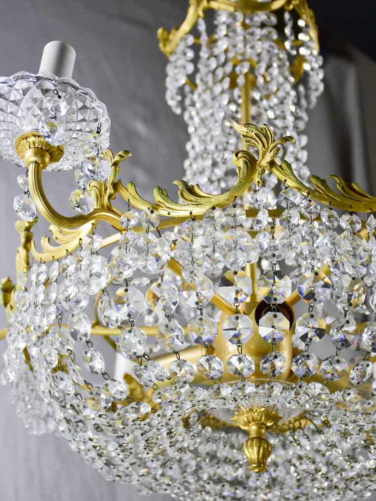 Vintage English chandelier with crystal decorations - nine lights 24½"