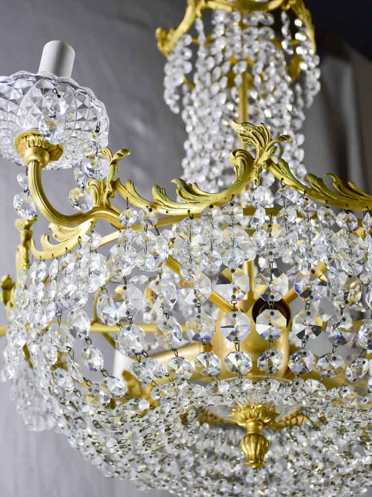 Vintage English chandelier with crystal decorations - nine lights 24½"