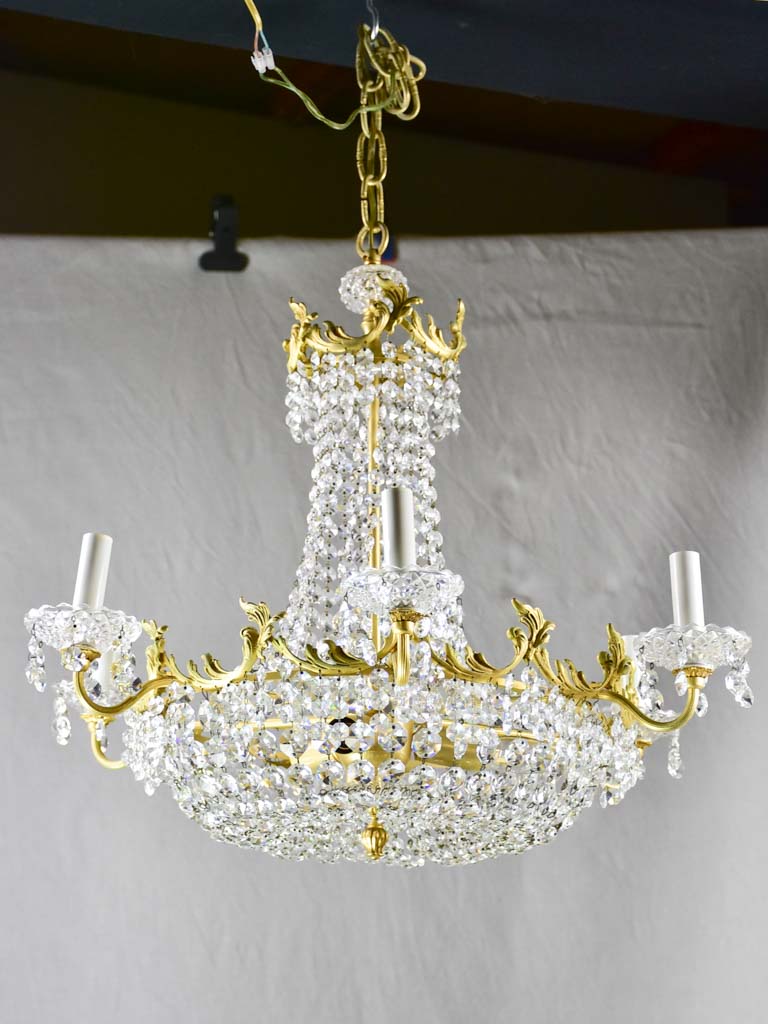 Vintage English chandelier with crystal decorations - nine lights 24½"