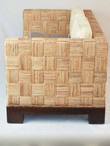 Vintage two seat sofa - woven straw frame with teak feet 55"