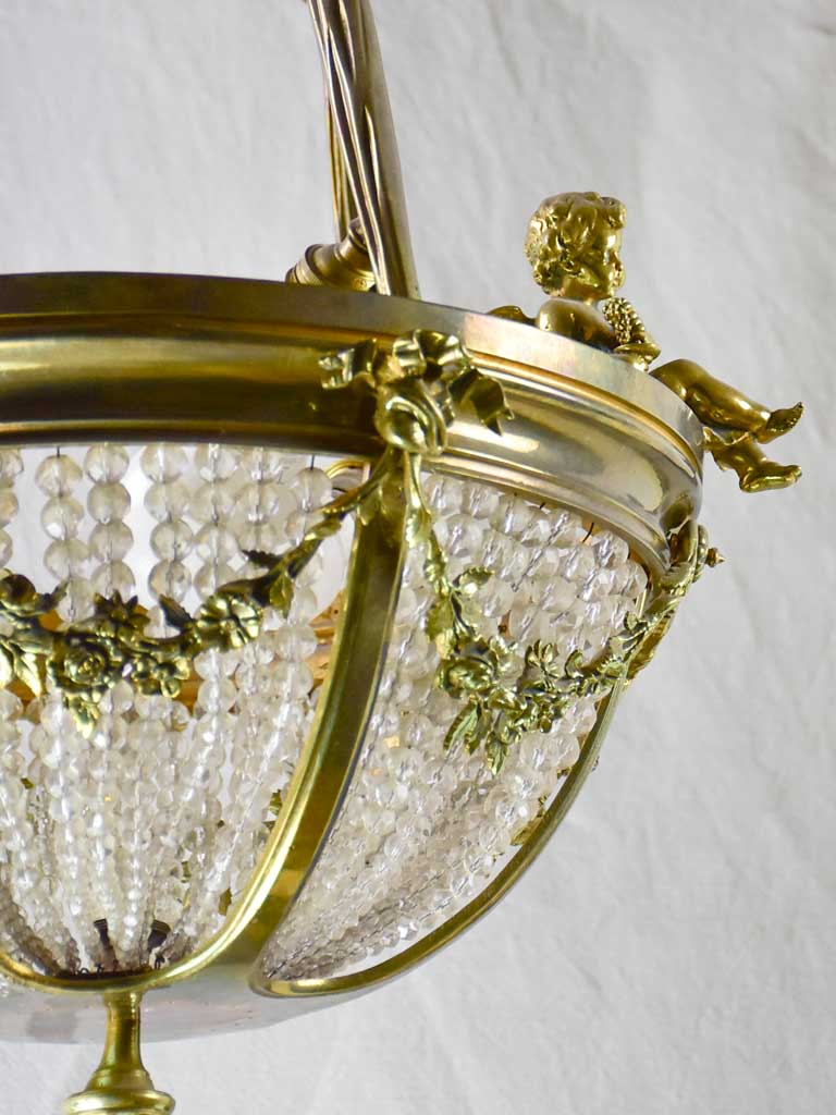 Pretty 19th Century chandelier with cherubs and crystal decorations 31½" x 15¾"