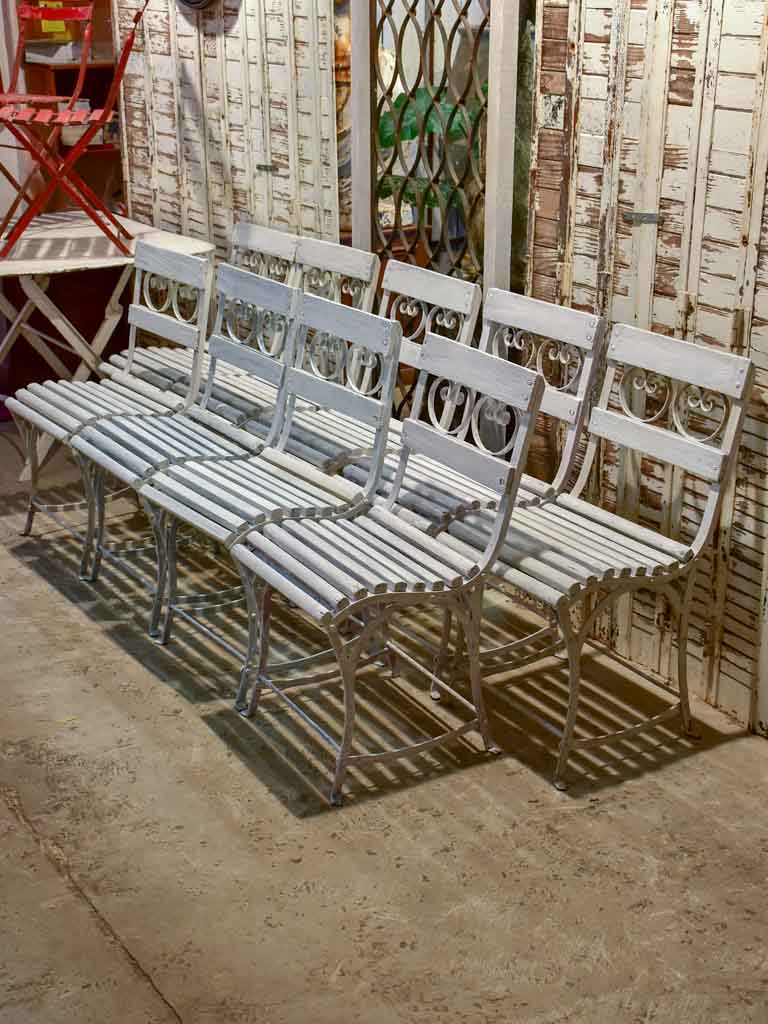 Set of nine antique French garden chairs - timber and iron