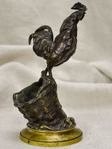 Antique French bronze Auguste Caïn "Coq Sur Un Panier" Sculpture - match stick holder