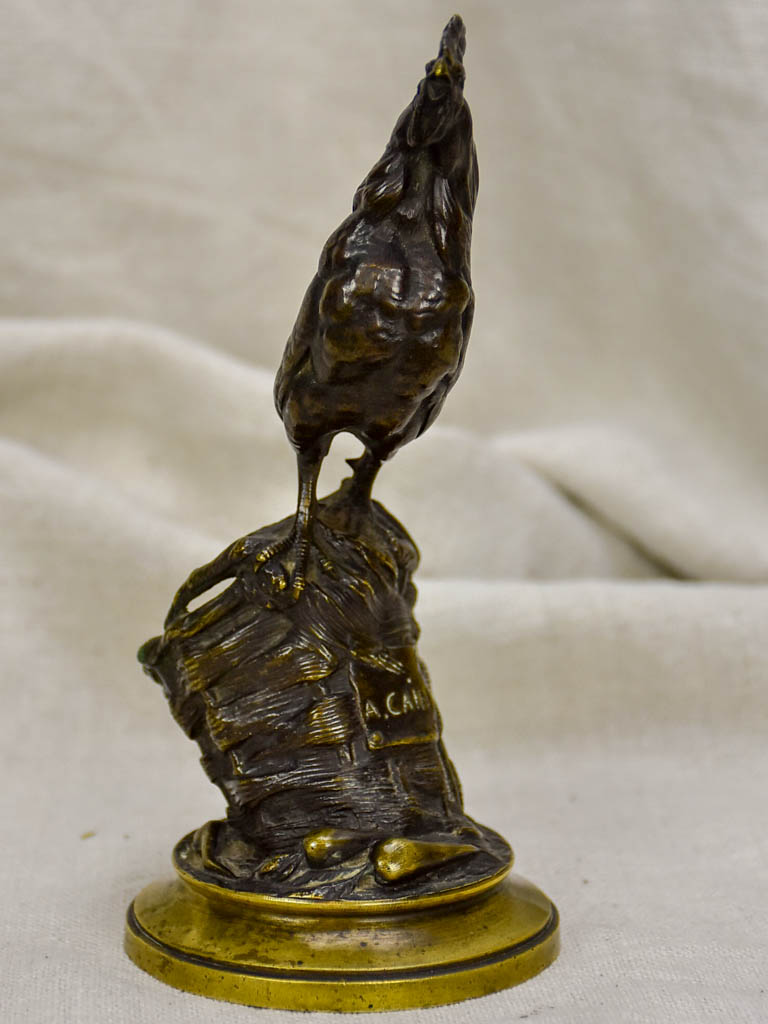 Antique French bronze Auguste Caïn "Coq Sur Un Panier" Sculpture - match stick holder