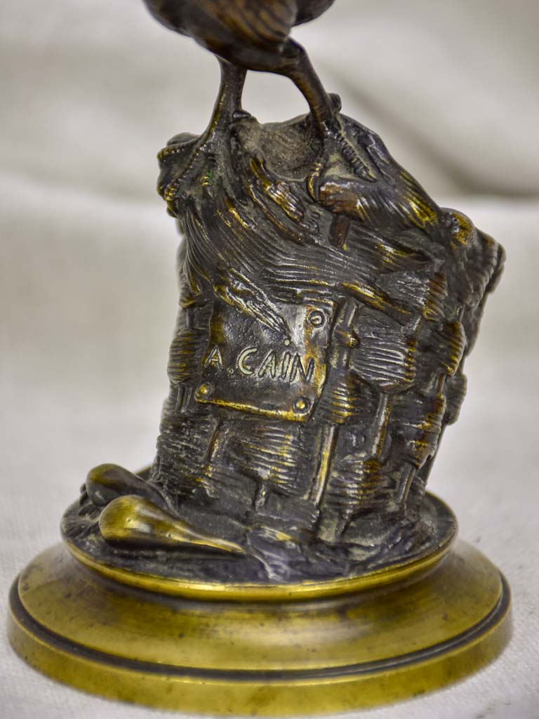 Antique French bronze Auguste Caïn "Coq Sur Un Panier" Sculpture - match stick holder