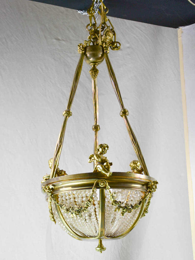 Pretty 19th Century chandelier with cherubs and crystal decorations 31½" x 15¾"