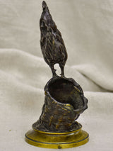 Antique French bronze Auguste Caïn "Coq Sur Un Panier" Sculpture - match stick holder