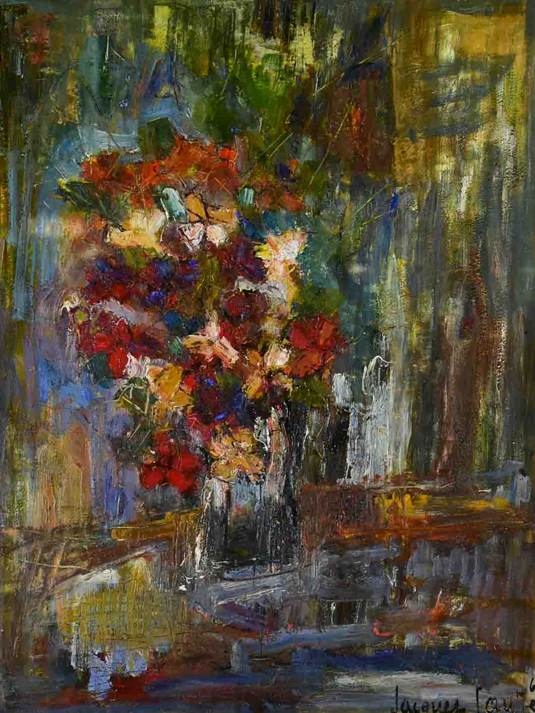 Abstract painting 'La fleur ancienne' signed Jacques Fauye? - oil on paper 1962 - 24½" x 30¼"