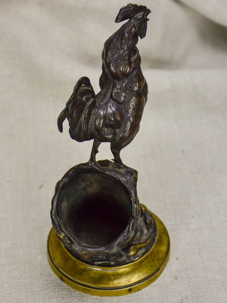 Antique French bronze Auguste Caïn "Coq Sur Un Panier" Sculpture - match stick holder