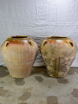 Two very large Spanish terracotta olive pots with four handles 28"