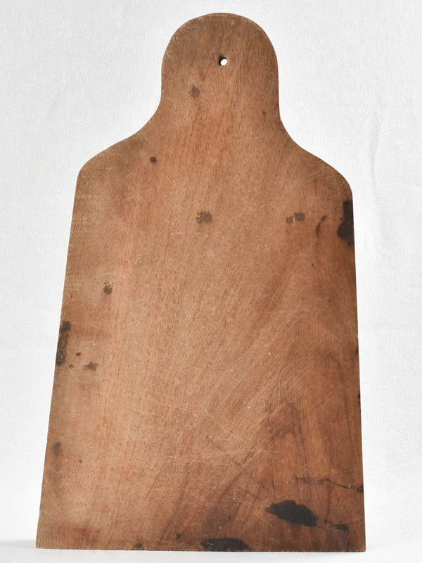 Large antique French cutting board - splayed with round handle