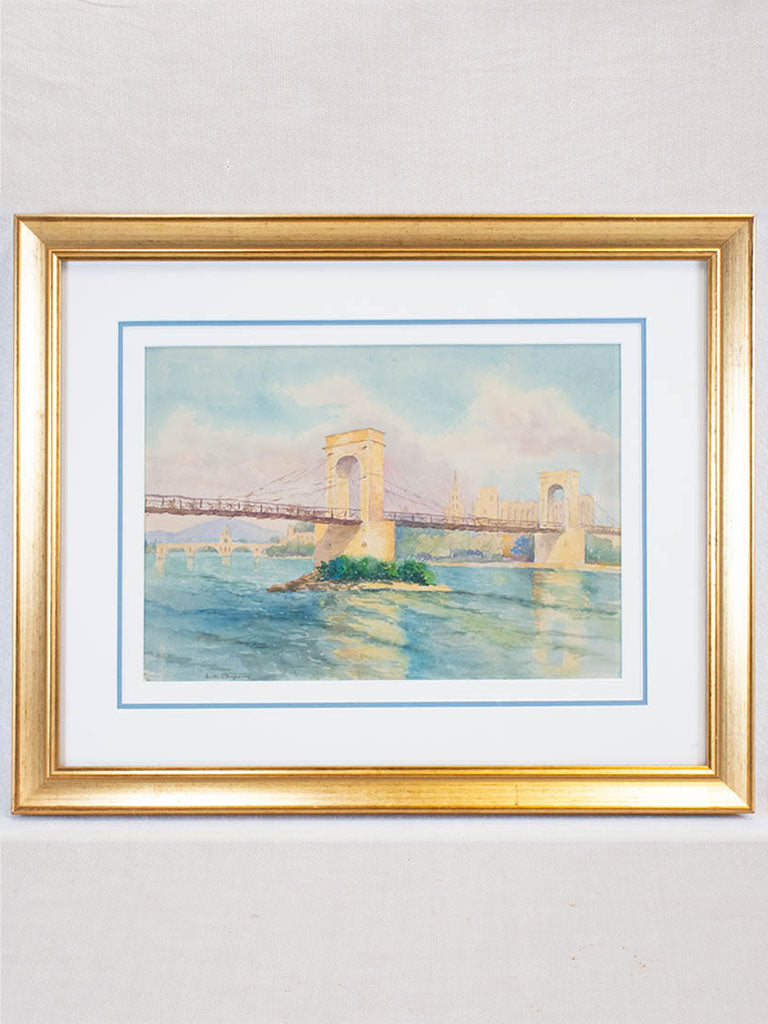 Bright watercolor Rhone River vintage artwork