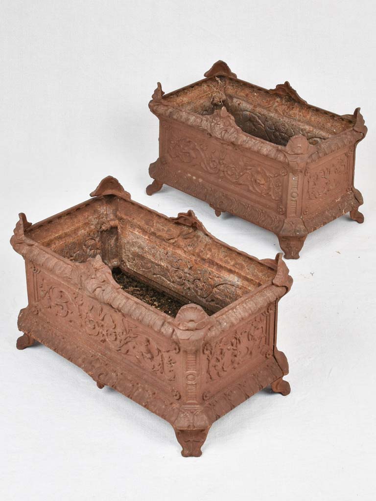 Pair of cast iron rectangular garden planters jardinieres 20½" x 12½"