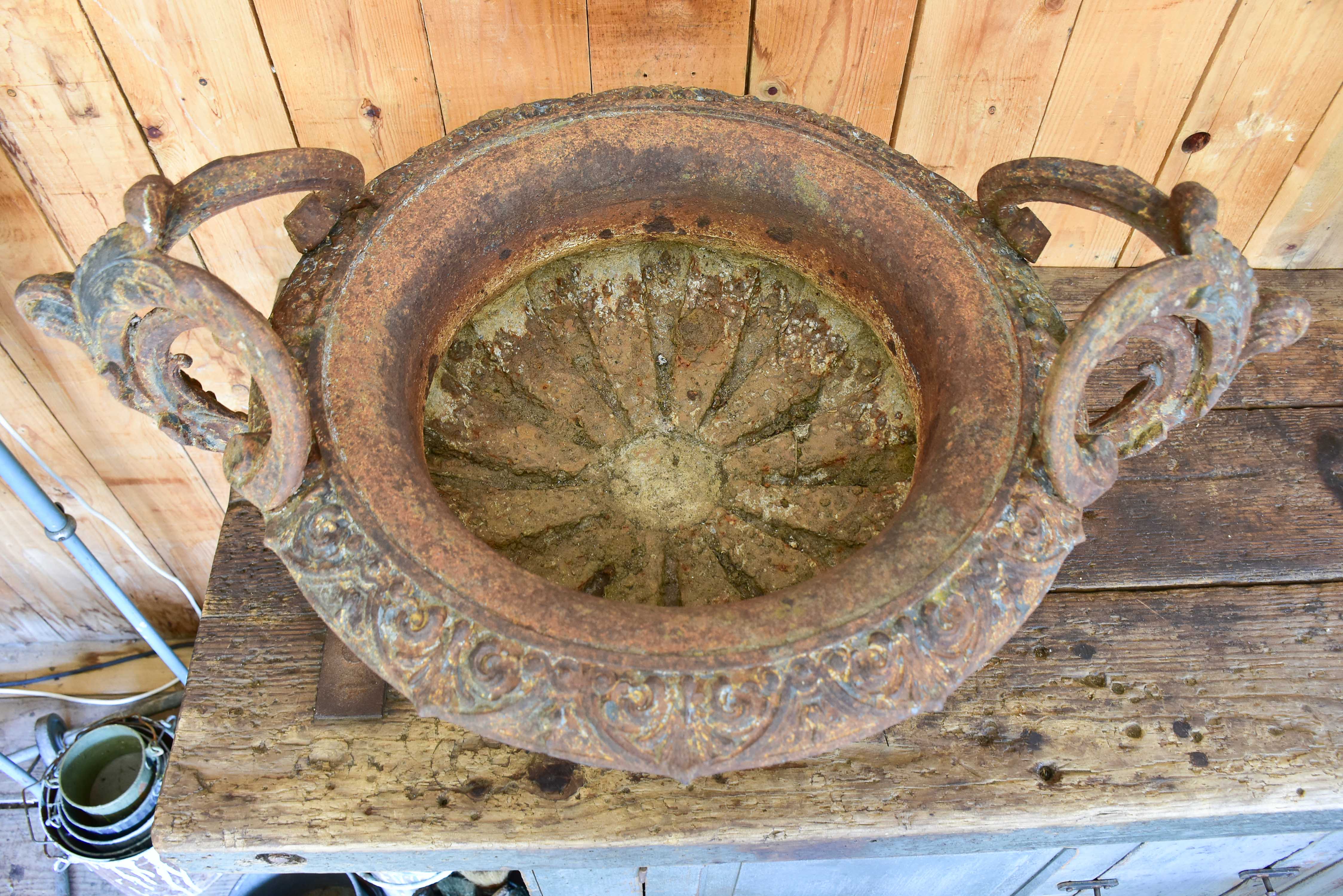 Large 19th century garden urn with arched handles