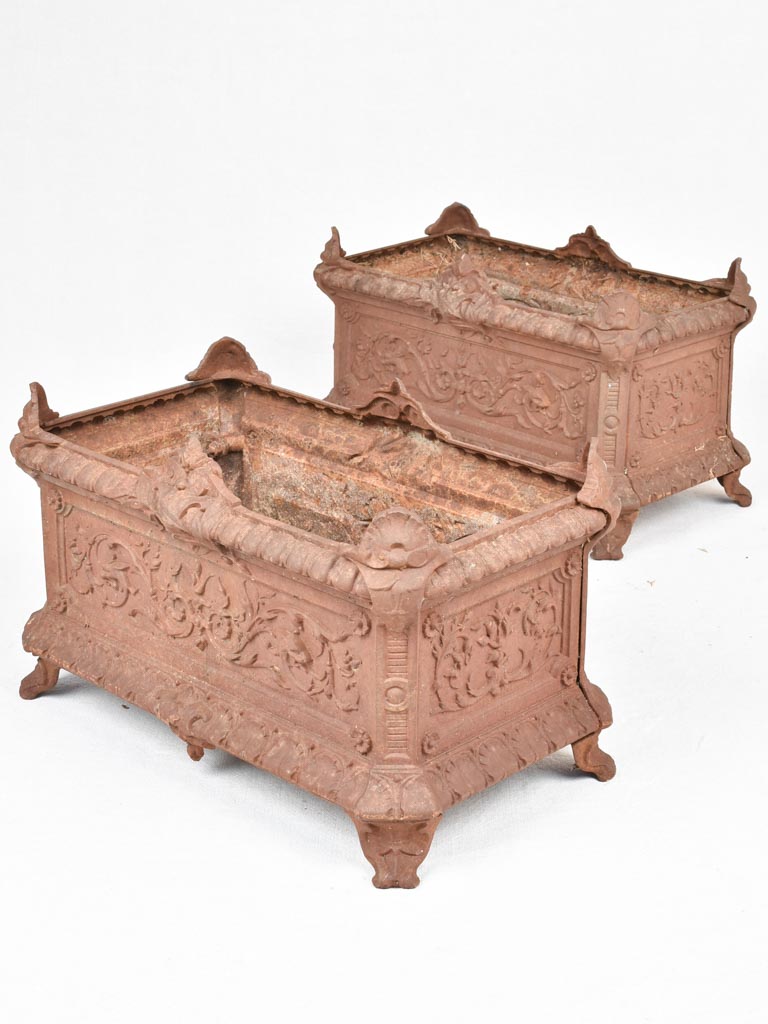 Pair of cast iron rectangular garden planters jardinieres 20½" x 12½"