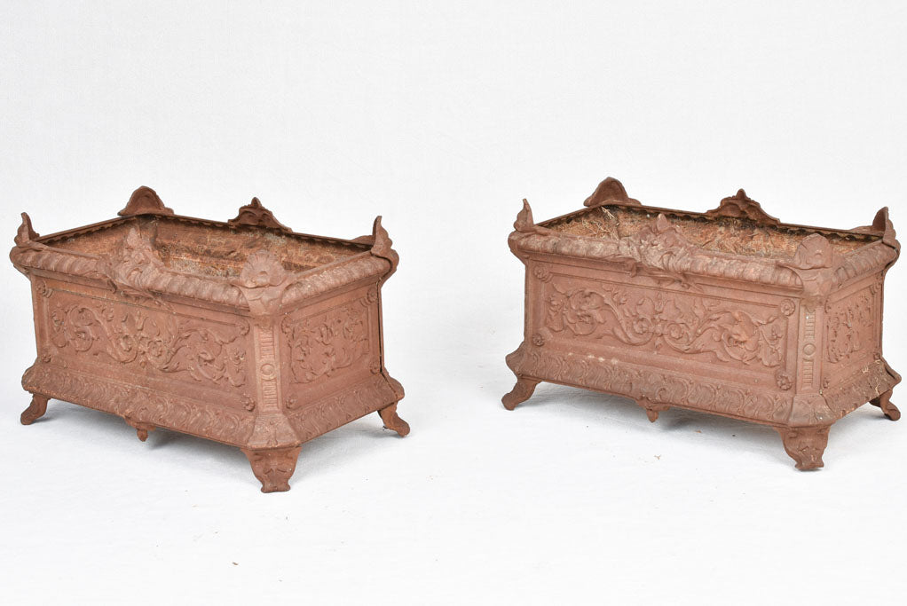 Pair of cast iron rectangular garden planters jardinieres 20½" x 12½"