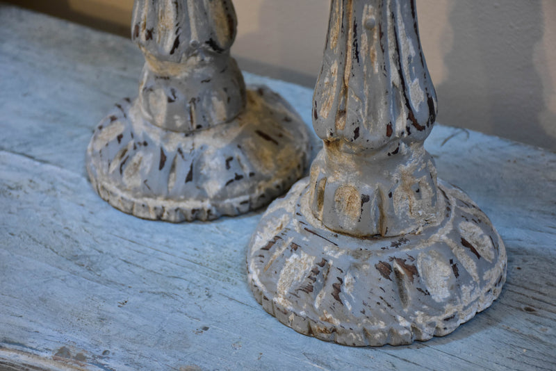 Pair of French candlesticks with white patina