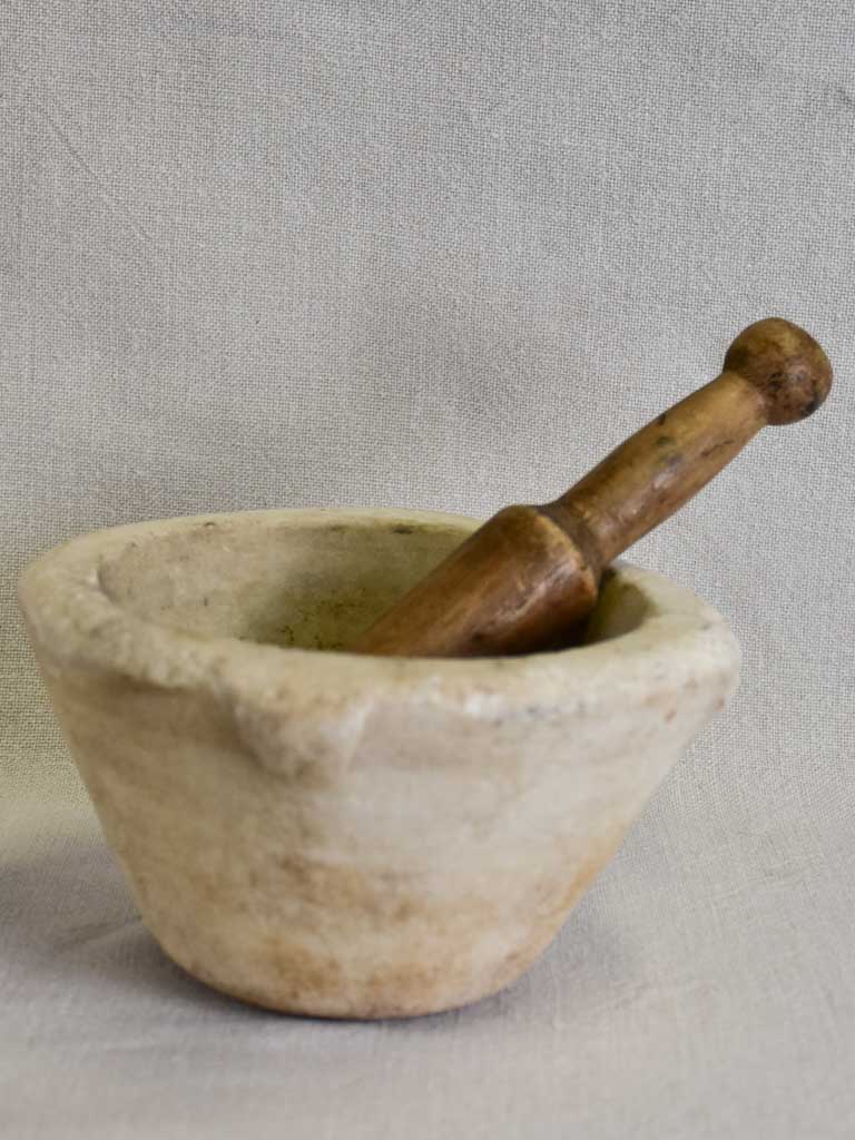 Small marble mortar with wooden pestle 8"