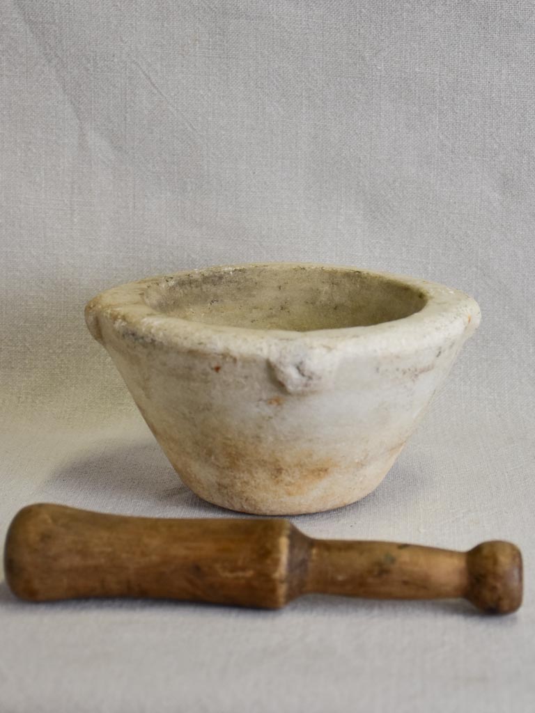 Small marble mortar with wooden pestle 8"
