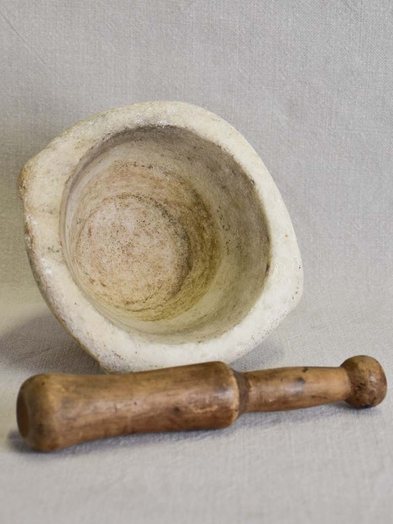Small marble mortar with wooden pestle 8"