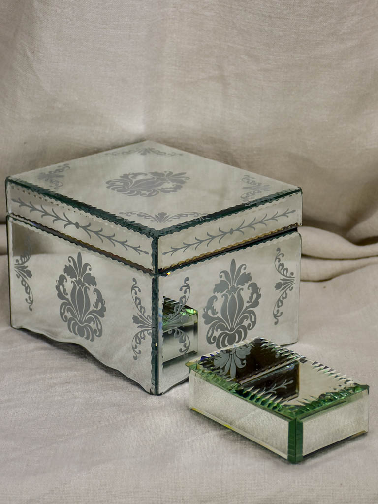 Two mid century glass jewelry boxes
