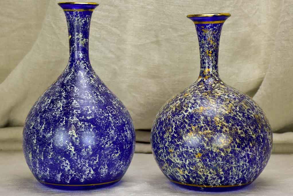 Pair of antique blown glass vases - blue and gold