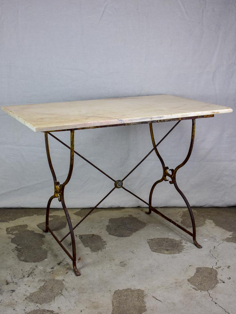 Antique French garden table with marble top - rectangular 40½" x 24½"