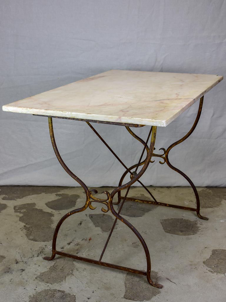 Antique French garden table with marble top - rectangular 40½" x 24½"
