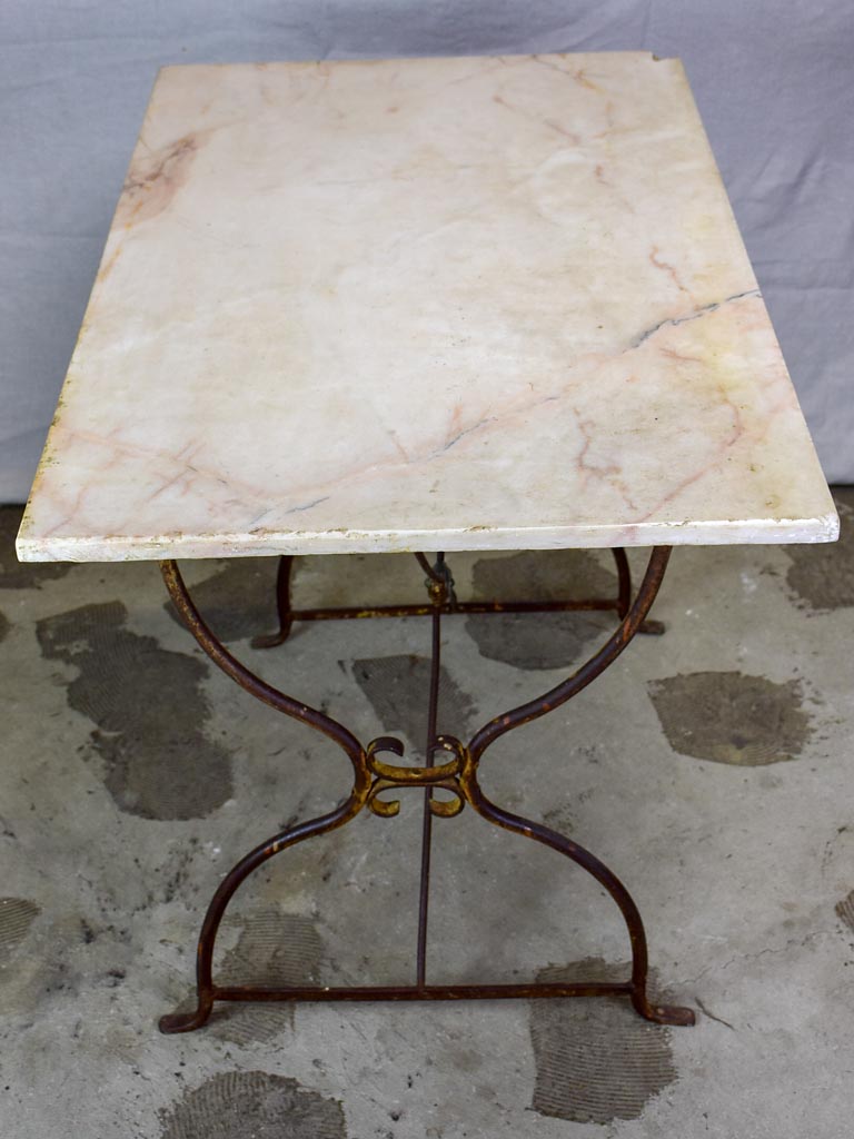 Antique French garden table with marble top - rectangular 40½" x 24½"