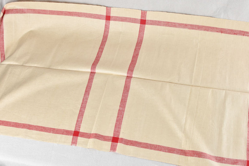 Very large antique French linen fabric with broad red stripe - never used  204"