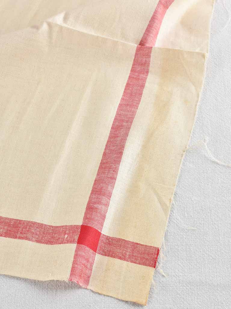Very large antique French linen fabric with broad red stripe - never used  204"